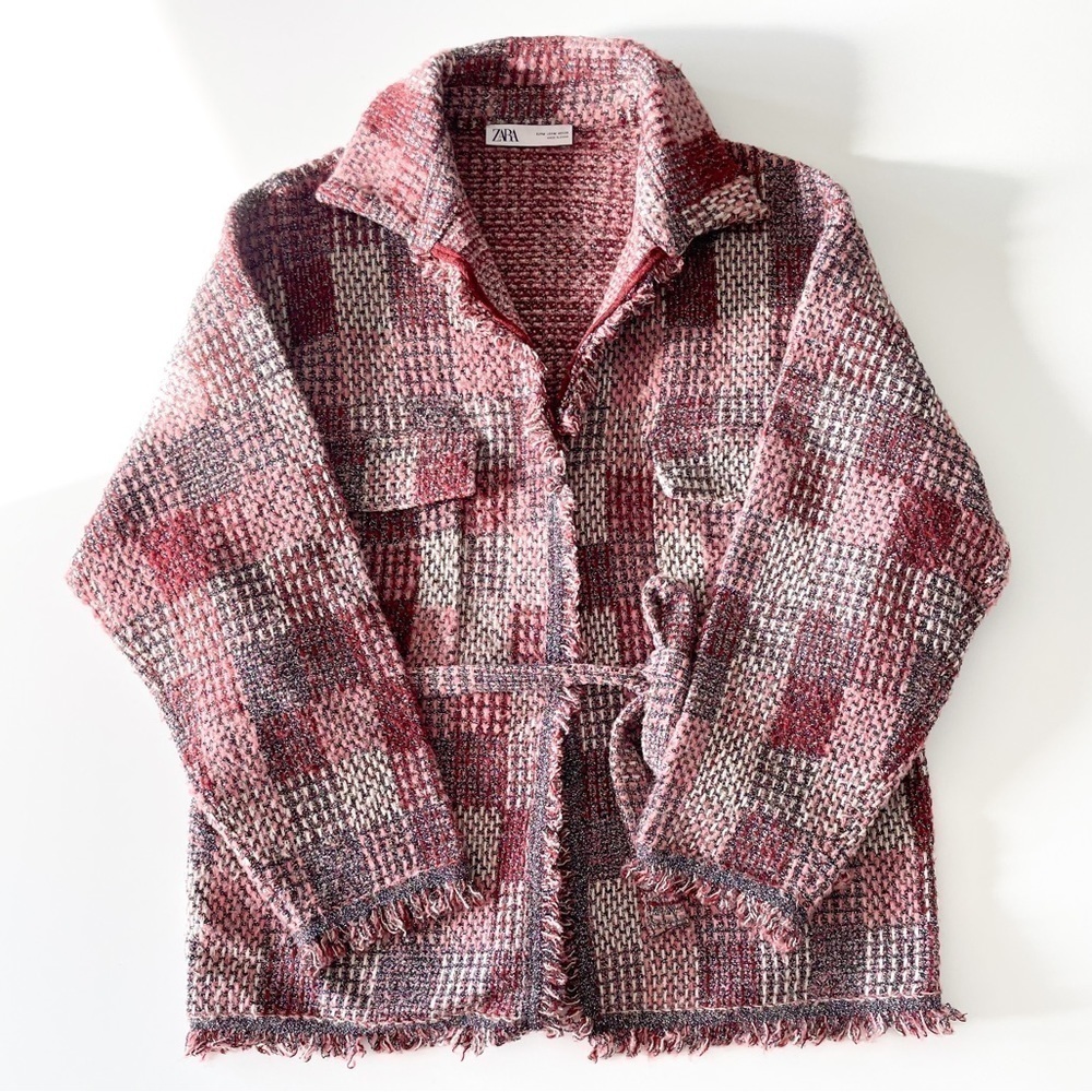 Zara Tweed Patchwork Belted Jacket